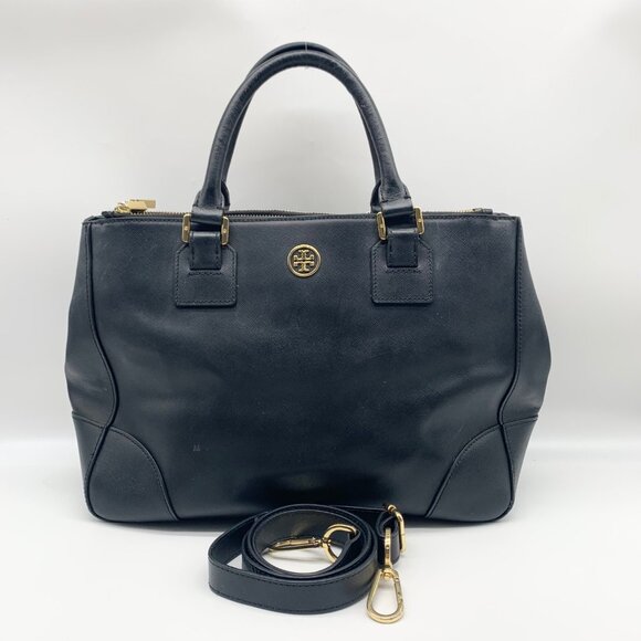 Tory Burch Black Saffiano Leather Robinson Double Zip Convertible Satchel - Picture 11 of 12